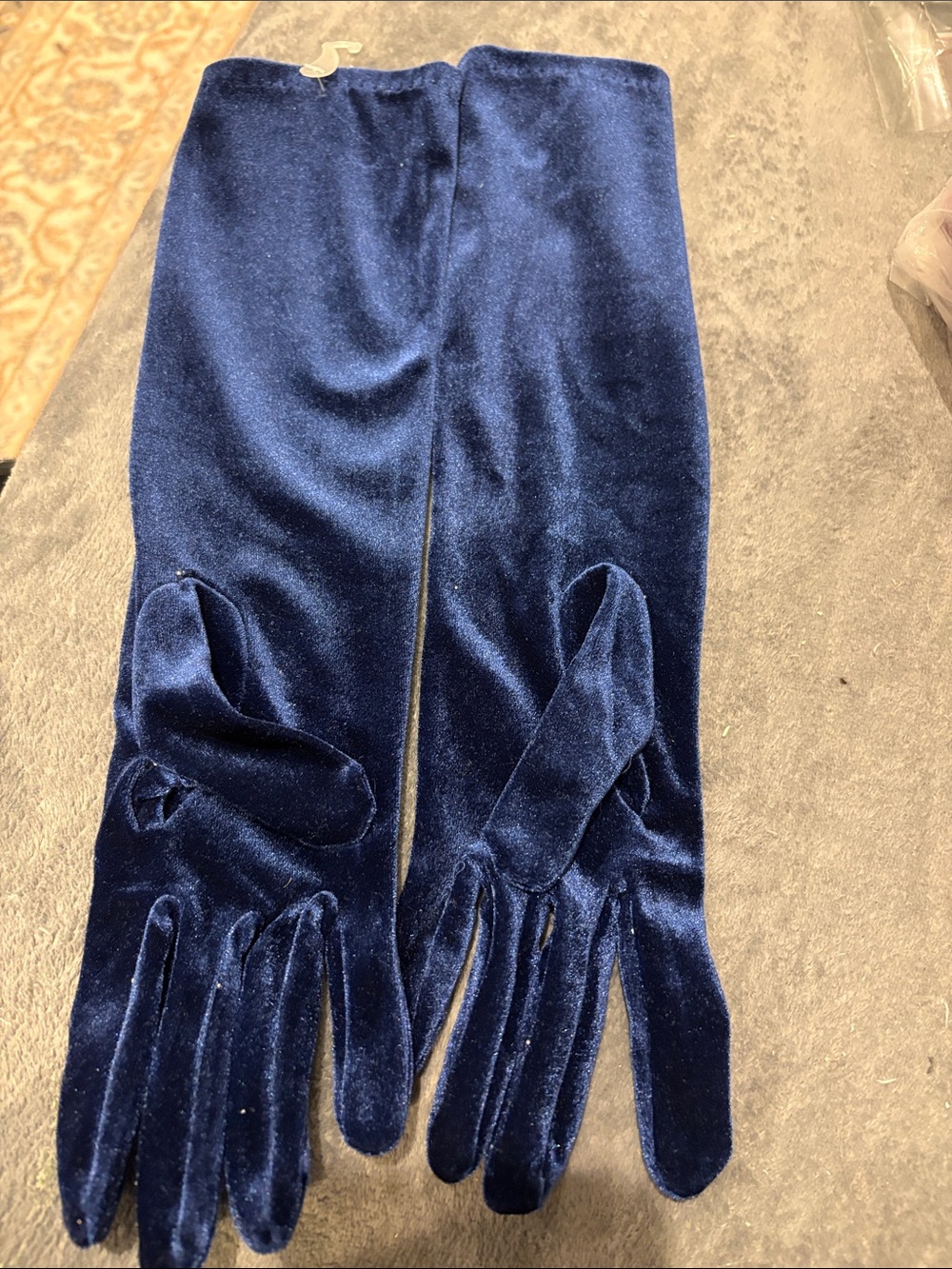 Long Navy Velvet Evening Gloves